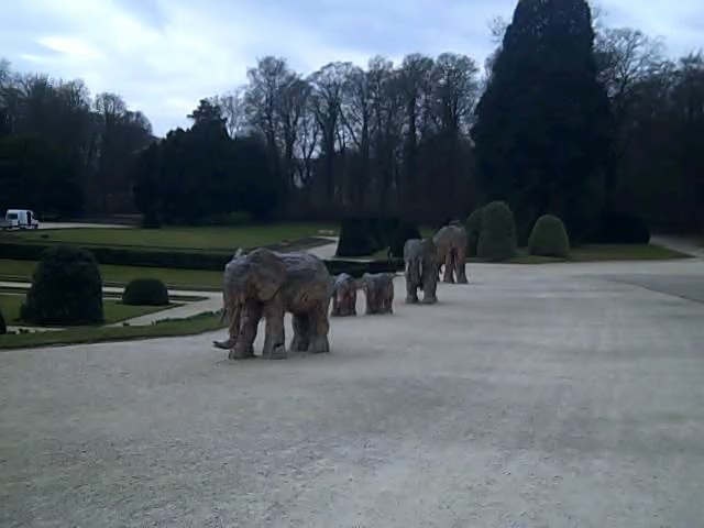 Modern elephant sculpture outside museum