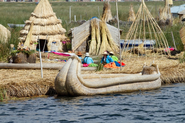 The floating reed islands of Uros on Lake Titicaca © Sean Caffrey / Getty
