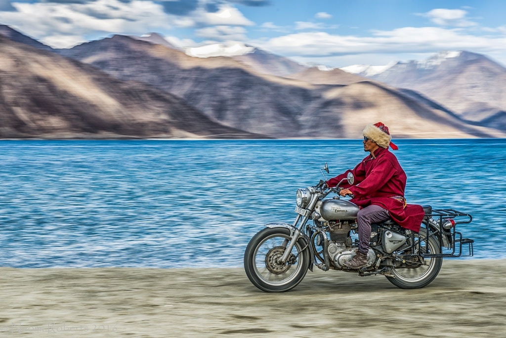 Our guide at Pangon lake on a Royal Enfield- - naomipics