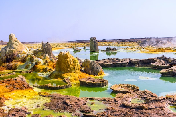 Dallol lake, Danakil depression, Ethiopia: lake Dallol and its sulphur springs is the hottest place on Earth, with average temperature around 95 Fahrenheit.