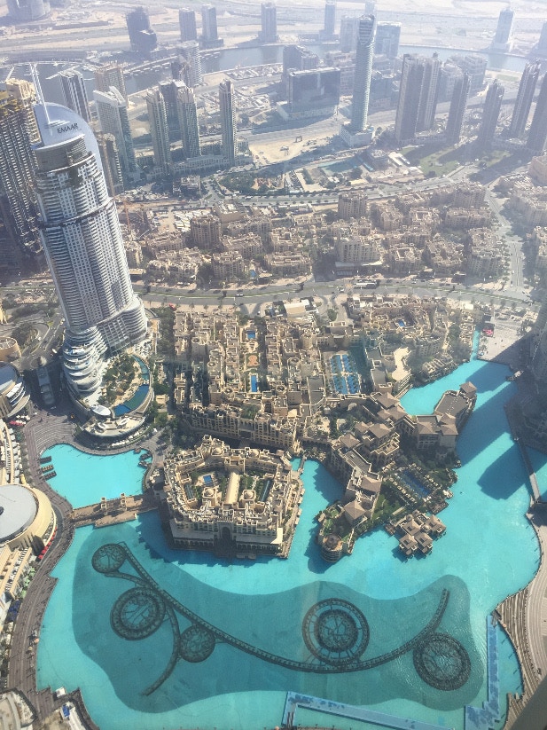Looking down across Dubai from the top of the Burj Khalifa