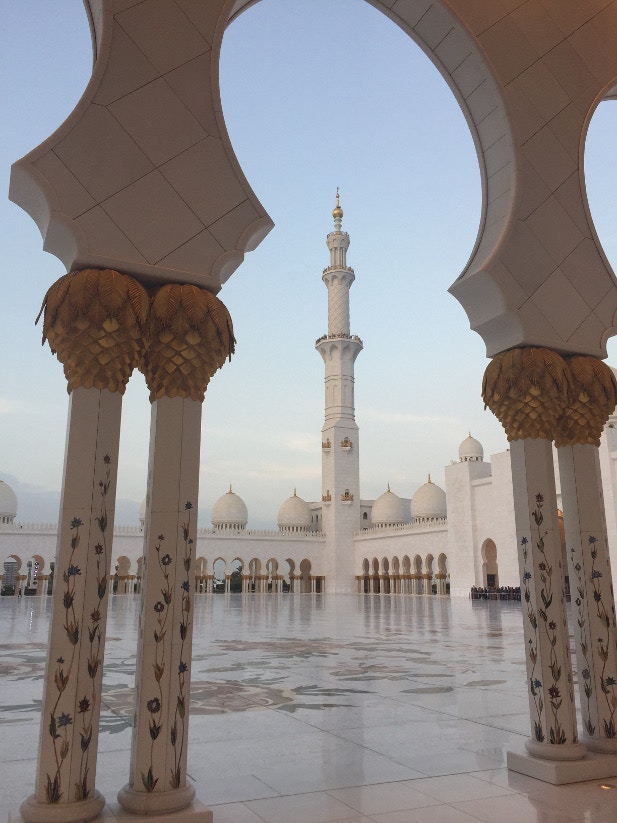 The domes and minarets of the Sheikh Zayed Mosque in Abu Dhabi