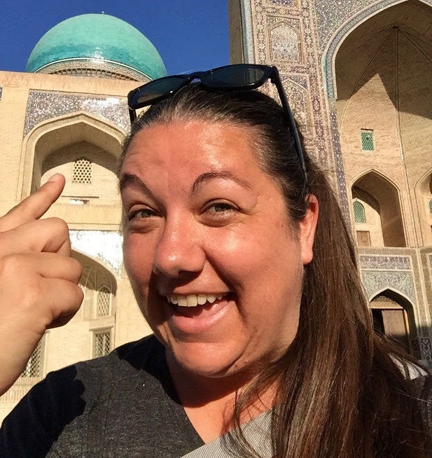 Megan revelling in the beauty of the mosques and mausoleums of Uzbekistan © Megan Eaves