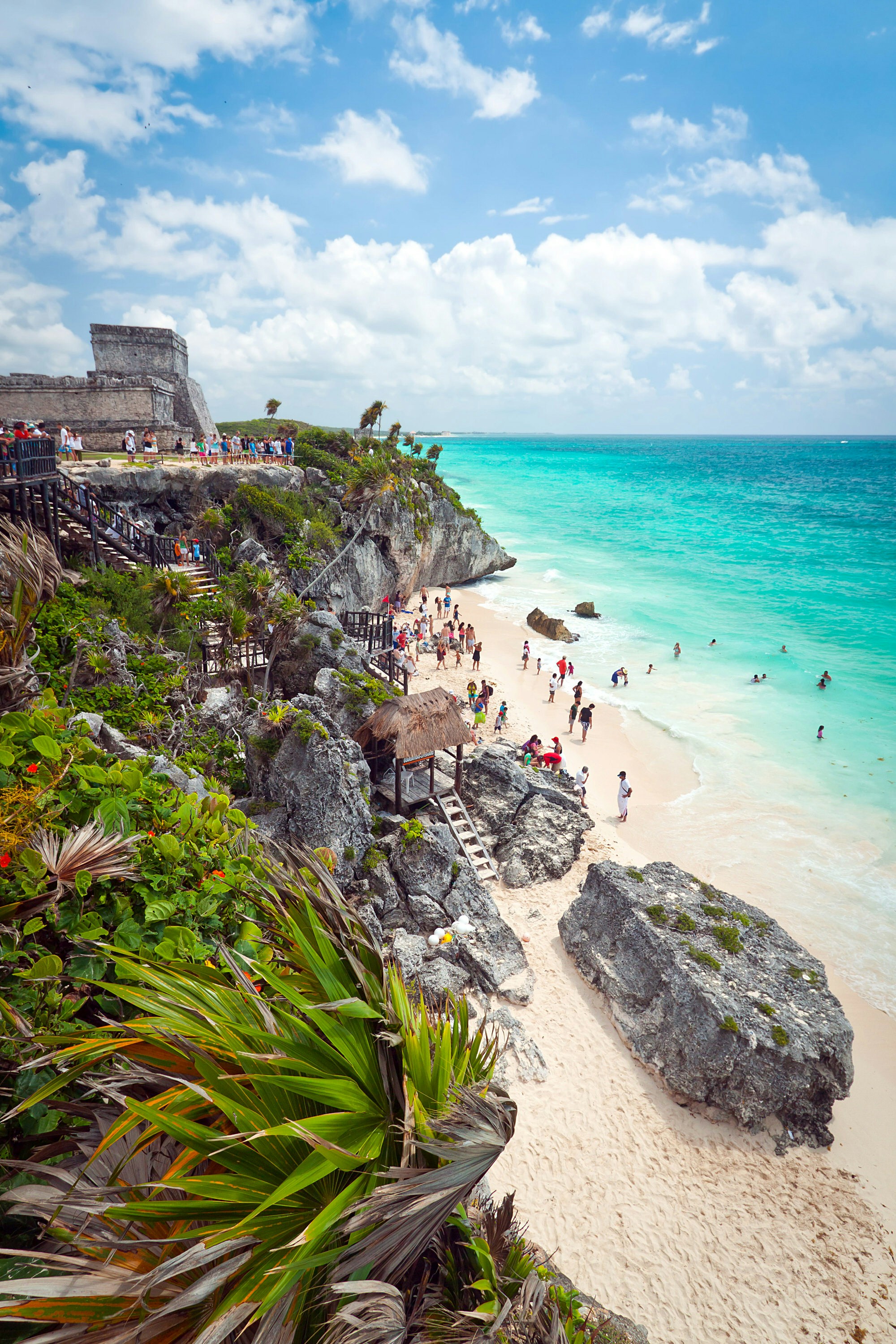 Ancient Mayan ruins on the beach of Tulum, Mexico